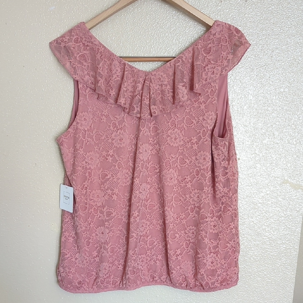⚡3x1 Bundle Lace Tops Anne Klein Black Lace Blouse, Red & Pink Mauve - Picture 15 of 16